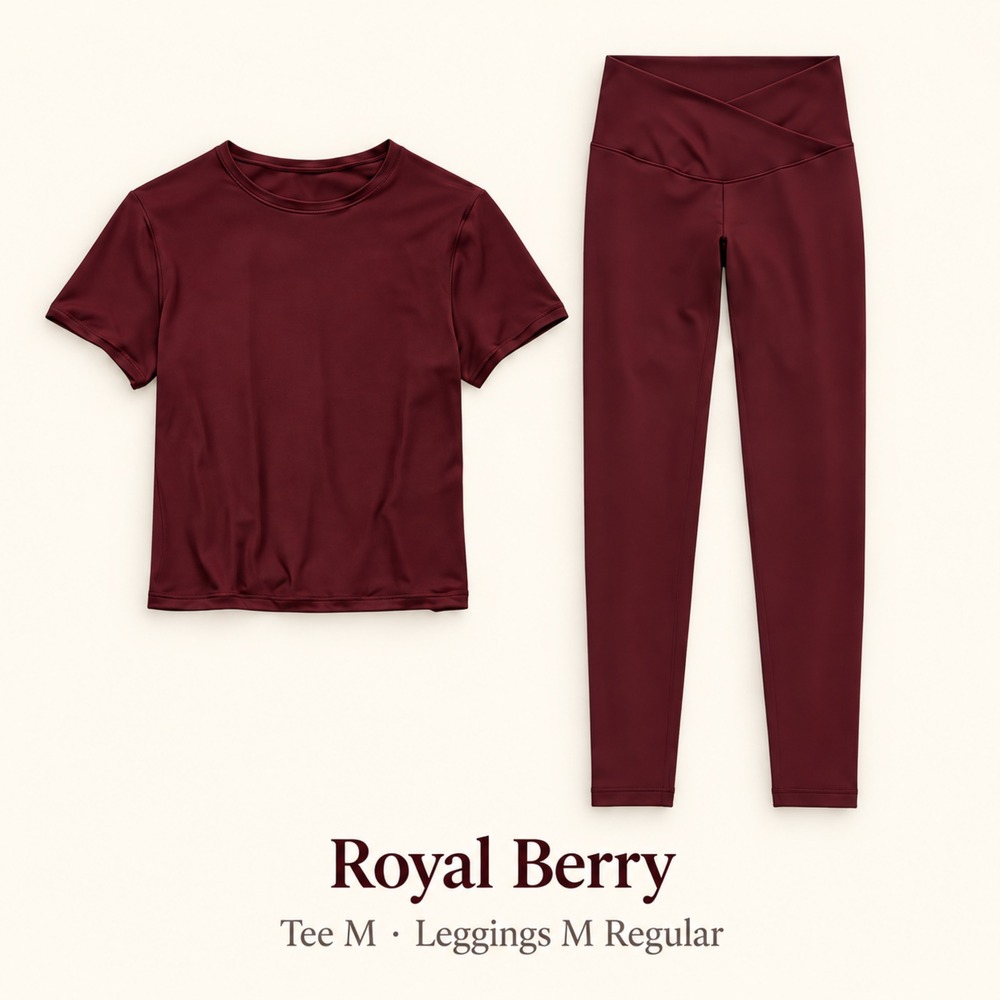 Aerie Royal Berry Tee & Crossover Leggings Bundle M